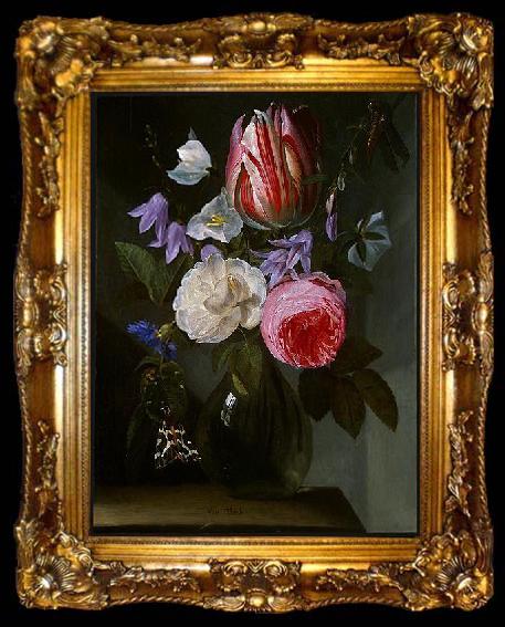 framed  Jan Philip van Thielen Roses and a Tulip in a Glass Vase., ta009-2